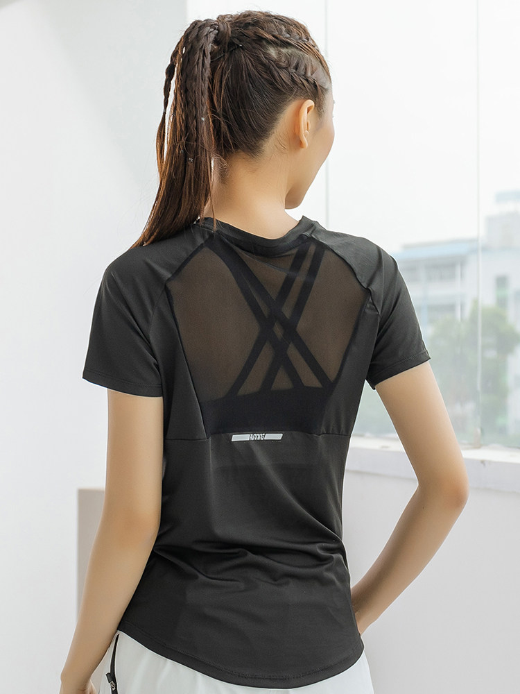 Yoga Fitness Top - 여름 스포츠 반팔 여성용 메쉬 속건
